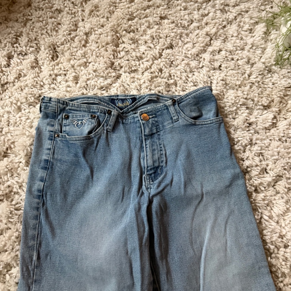 Chic Angels Y2K 2000s deep V vintage Light Blue flare Denim Jeans blue jeans wit - Picture 3 of 8